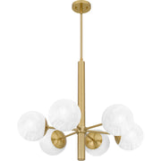 Quoizel Solei 28in 6-Light Chandelier | Transitional Aged Brass and Cloud Glass | Dining Room & Foyer | 28 x 28 x 24.25 in | Model PCSEI5028AB