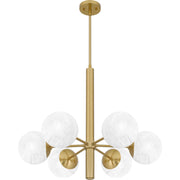 Quoizel Solei 28in 6-Light Chandelier | Transitional Aged Brass and Cloud Glass | Dining Room & Foyer | 28 x 28 x 24.25 in | Model PCSEI5028AB