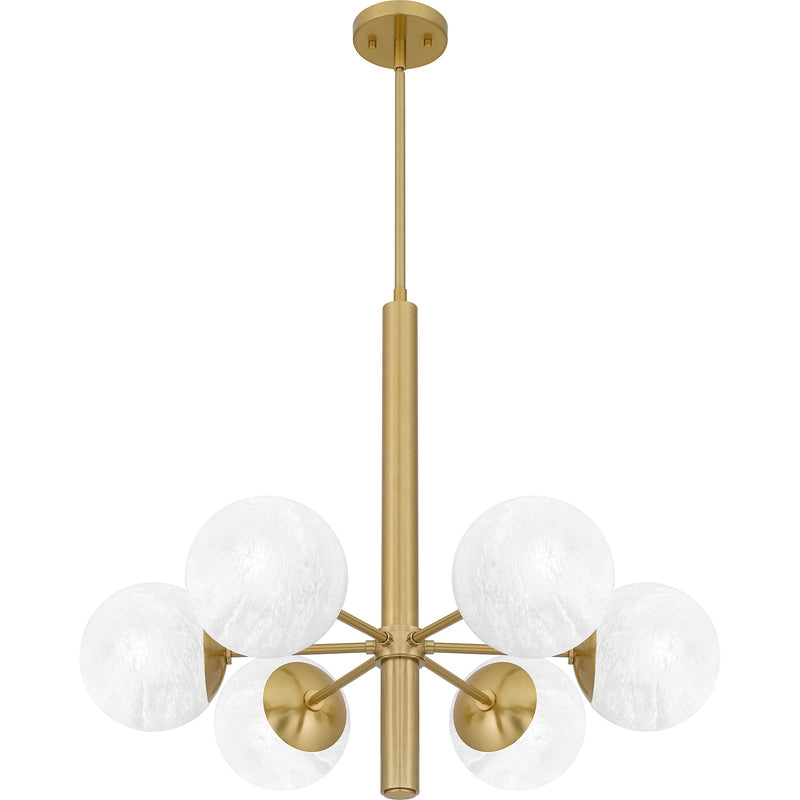 Quoizel Solei 28in 6-Light Chandelier | Transitional Aged Brass and Cloud Glass | Dining Room & Foyer | 28 x 28 x 24.25 in | Model PCSEI5028AB