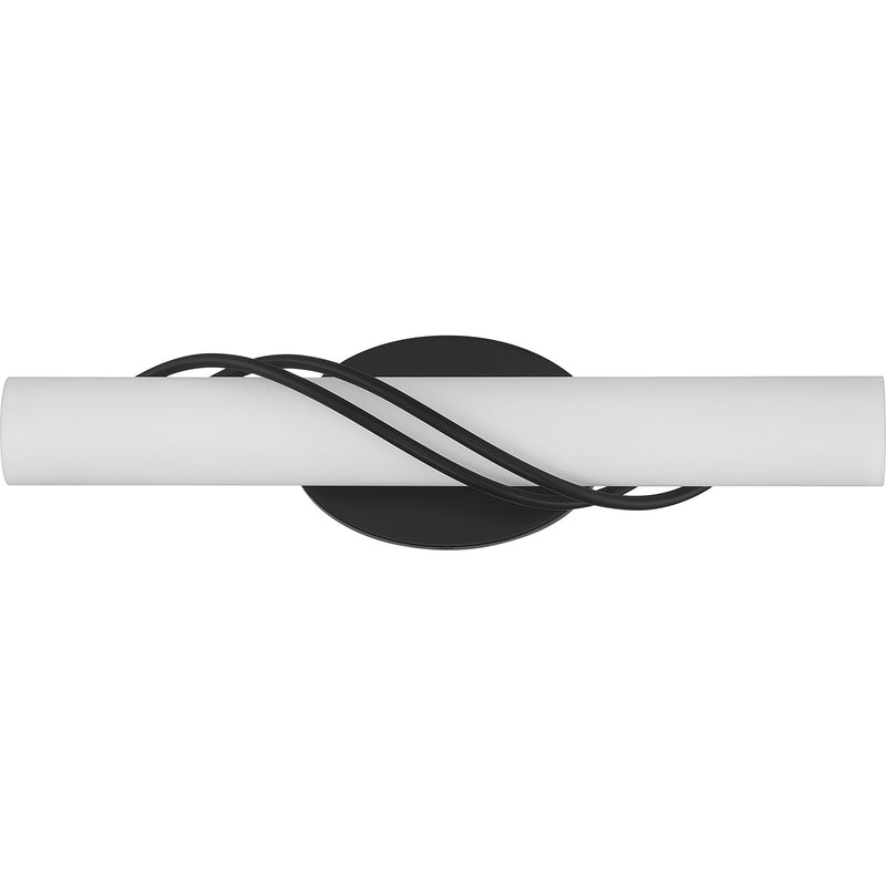 Quoizel Serenade 19in LED Vanity Light | Contemporary Matte Black and White Etched Glass | Bathroom Vanity | 19 x 4 x 4.75 in | Model PCSQ8519MBK