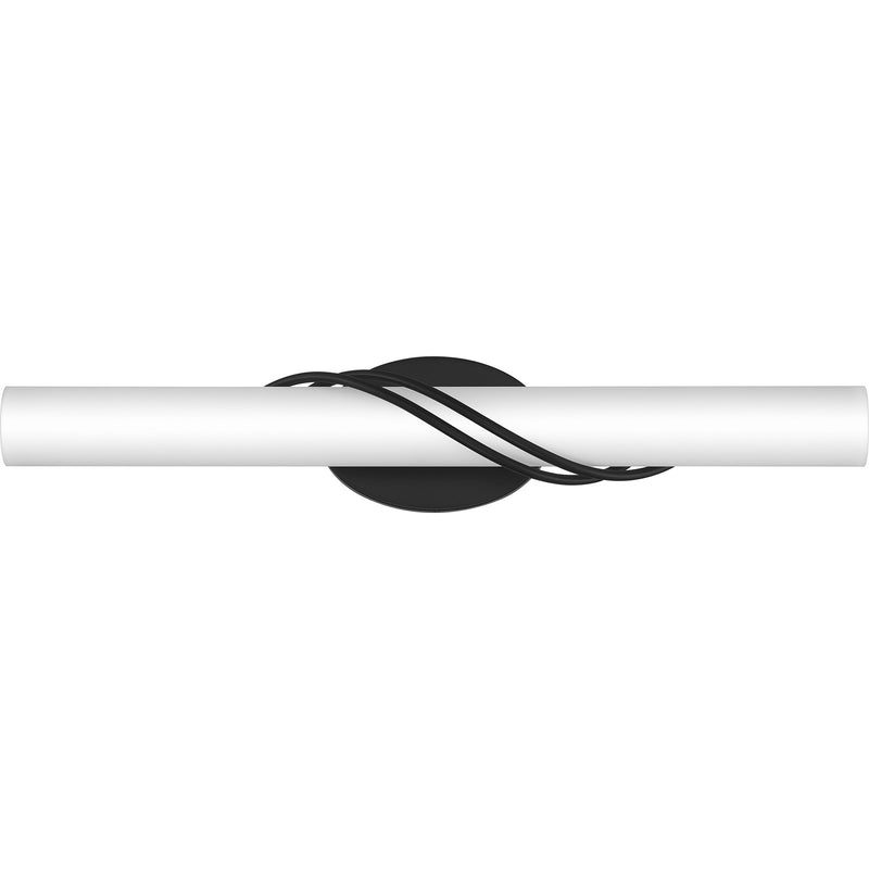 Quoizel Serenade 25in LED Vanity Light | Contemporary Matte Black and White Etched Glass | Bathroom Vanity | 25.25 x 4 x 4.75 in | Model PCSQ8525MBK