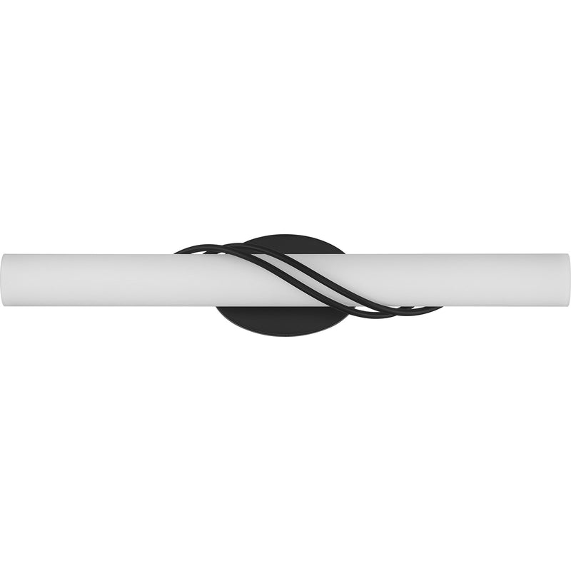 Quoizel Serenade 25in LED Vanity Light | Contemporary Matte Black and White Etched Glass | Bathroom Vanity | 25.25 x 4 x 4.75 in | Model PCSQ8525MBK