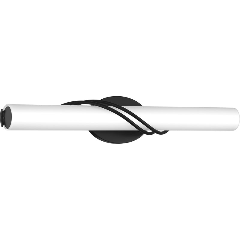 Quoizel Serenade 25in LED Vanity Light | Contemporary Matte Black and White Etched Glass | Bathroom Vanity | 25.25 x 4 x 4.75 in | Model PCSQ8525MBK