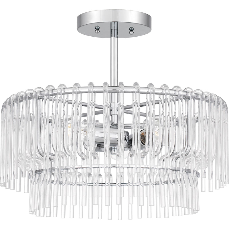 Quoizel Tayshia 18in 3-Light Semi-Flush Mount | Glam Polished Chrome and Clear Glass | Bedroom & Hallway Ceiling Light | Model PCTAY1718C