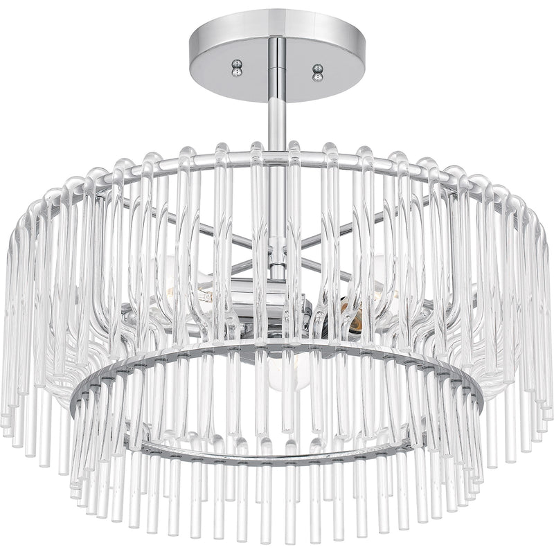 Quoizel Tayshia 18in 3-Light Semi-Flush Mount | Glam Polished Chrome and Clear Glass | Bedroom & Hallway Ceiling Light | Model PCTAY1718C