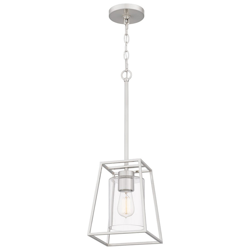 Quoizel Prescott 1 Light Mini Pendant, Brushed Nickel/Clear