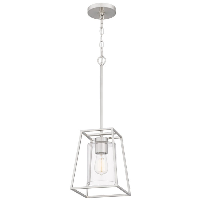 Quoizel Prescott 1 Light Mini Pendant, Brushed Nickel/Clear