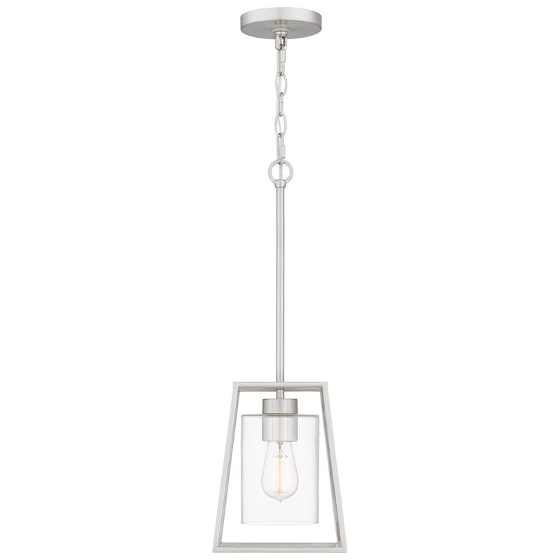 Quoizel Prescott 1 Light Mini Pendant, Brushed Nickel/Clear