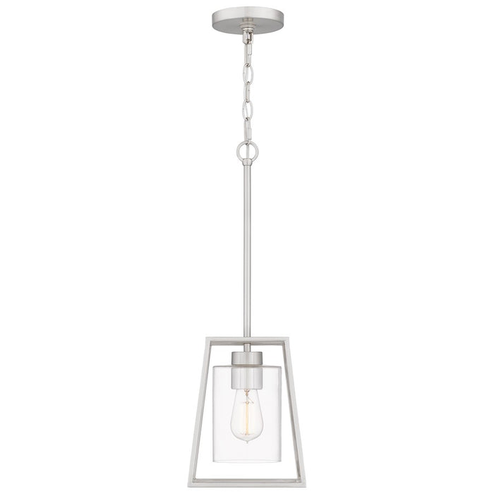 Quoizel Prescott 1 Light Mini Pendant, Brushed Nickel/Clear