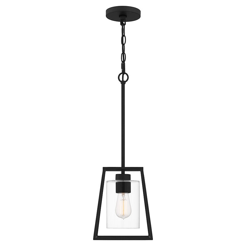 Quoizel Prescott 1 Light Mini Pendant, Matte Black/Clear