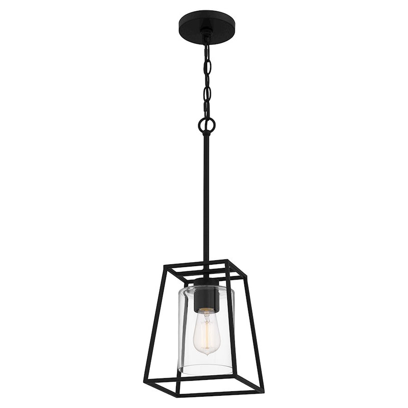 Quoizel Prescott 1 Light Mini Pendant, Matte Black/Clear