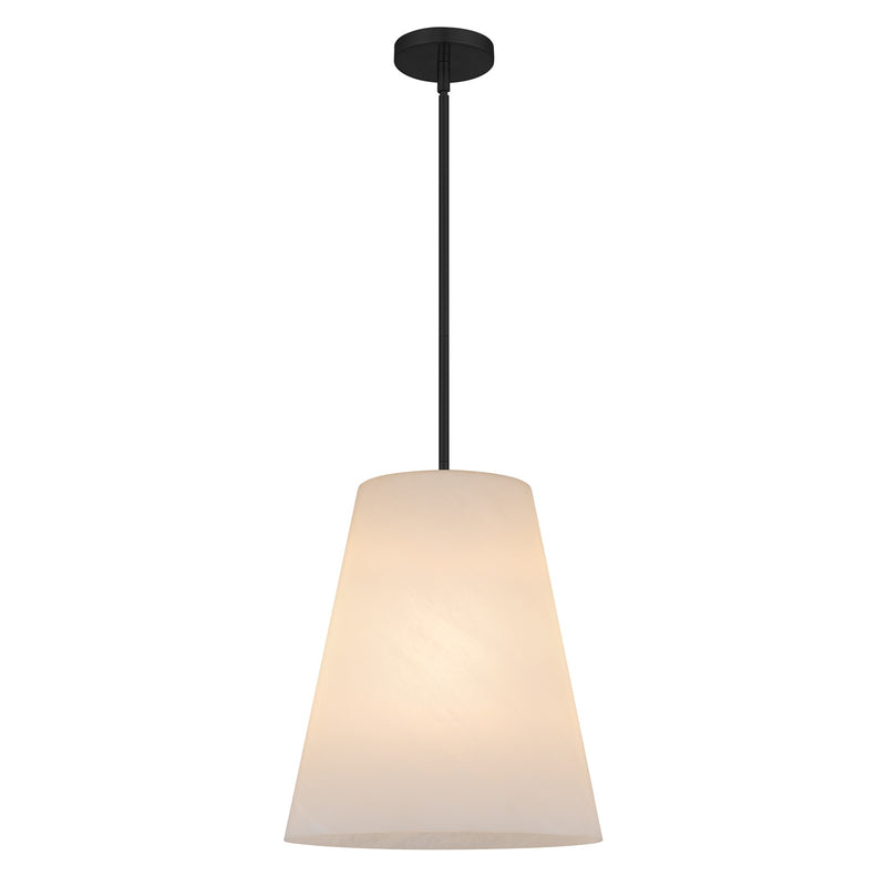 Quoizel Peregrine 14in 1-Light Pendant | Modern Matte Black and Etched Alabaster Glass | Kitchen Island & Dining Room | Model PRGA1514MBK