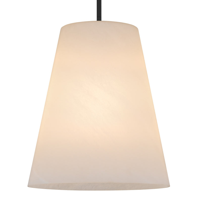 Quoizel Peregrine 14in 1-Light Pendant | Modern Matte Black and Etched Alabaster Glass | Kitchen Island & Dining Room | Model PRGA1514MBK