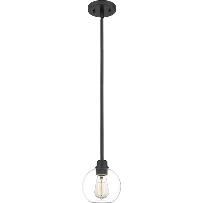 Quoizel Pruitt 1 Light Mini Pendant, Matte Black/Clear