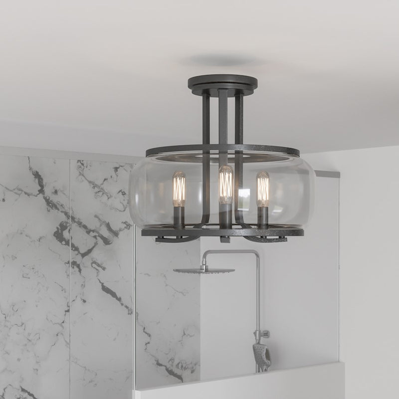 Quoizel Pruitt 3 Light Semi-Flush Mount, Matte Black/Clear