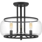 Quoizel Pruitt 3 Light Semi-Flush Mount, Matte Black/Clear