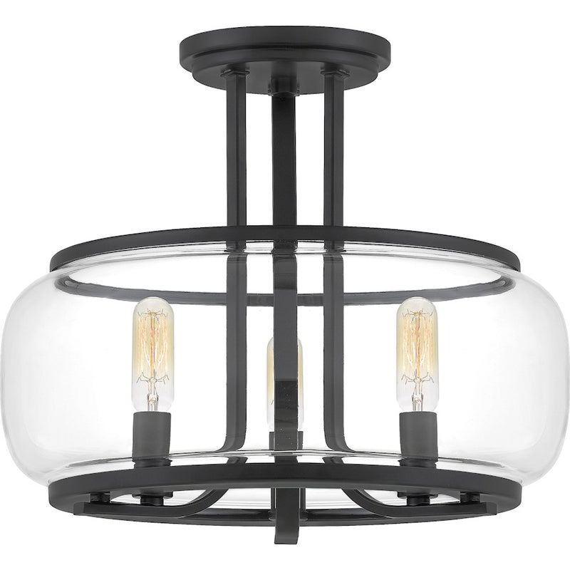 Quoizel Pruitt 3 Light Semi-Flush Mount, Matte Black/Clear