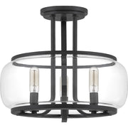 Quoizel Pruitt 3 Light Semi-Flush Mount, Matte Black/Clear
