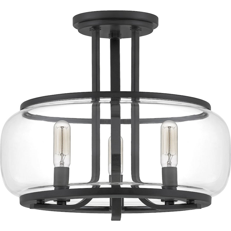 Quoizel Pruitt 3 Light Semi-Flush Mount, Matte Black/Clear