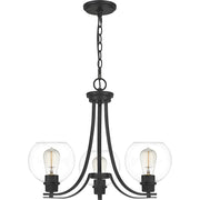 Quoizel Pruitt 3 Light Chandelier, Matte Black/Clear
