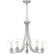 Quoizel Pruitt 5 Light Chandelier, Brushed Nickel/Clear