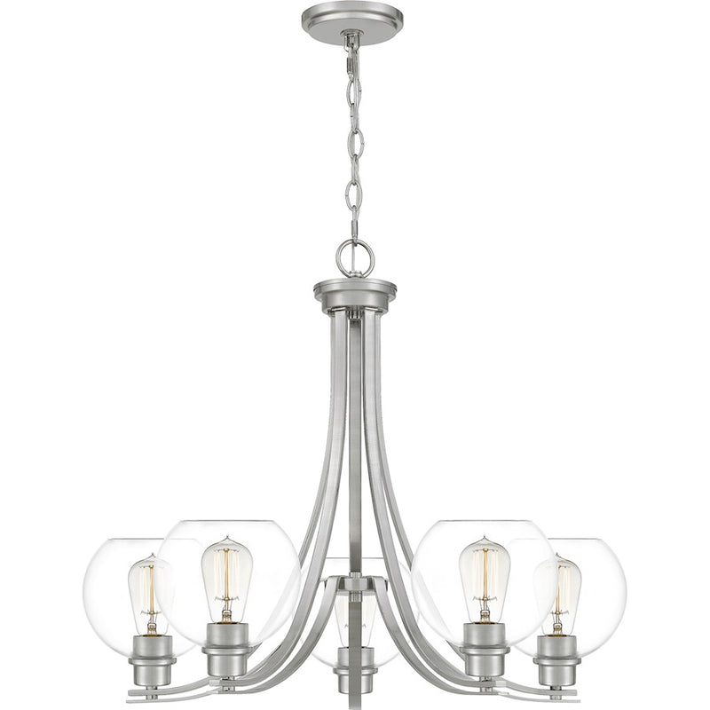 Quoizel Pruitt 5 Light Chandelier, Brushed Nickel/Clear