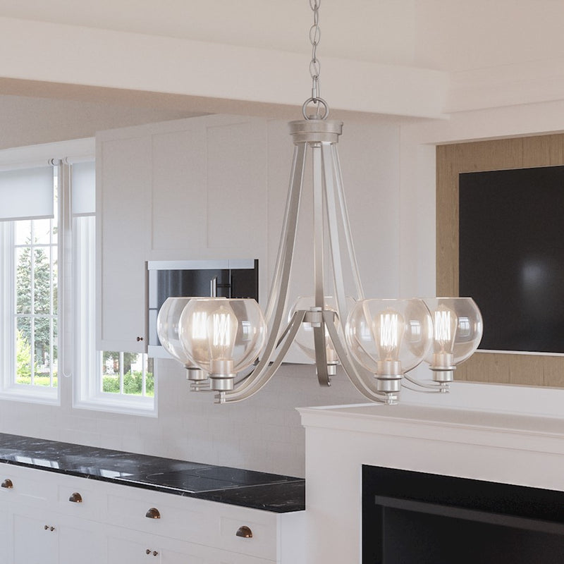 Quoizel Pruitt 5 Light Chandelier, Brushed Nickel/Clear