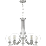 Quoizel Pruitt 5 Light Chandelier, Brushed Nickel/Clear