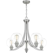 Quoizel Pruitt 5 Light Chandelier, Brushed Nickel/Clear
