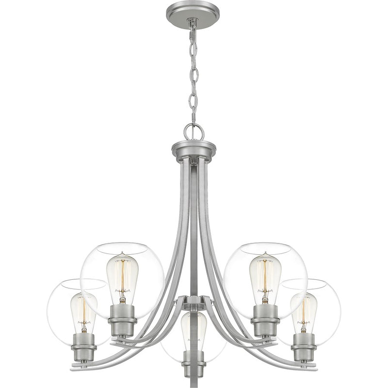 Quoizel Pruitt 5 Light Chandelier, Brushed Nickel/Clear