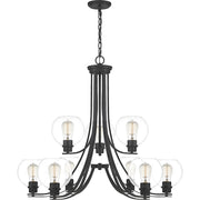 Quoizel Pruitt 9 Light Chandelier, Matte Black/Clear