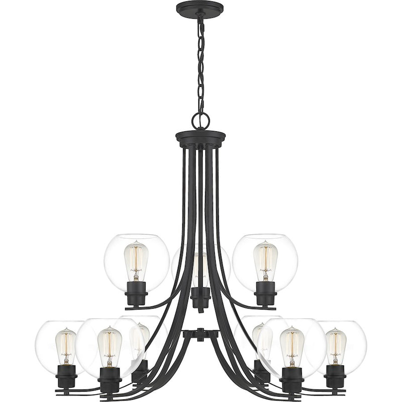 Quoizel Pruitt 9 Light Chandelier, Matte Black/Clear