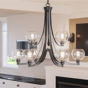 Quoizel Pruitt 9 Light Chandelier, Matte Black/Clear