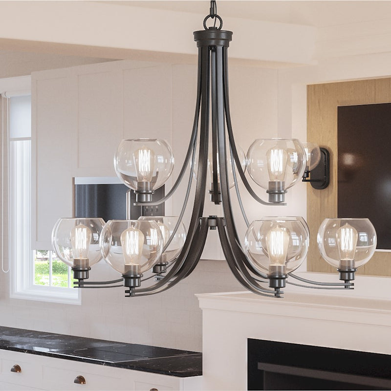 Quoizel Pruitt 9 Light Chandelier, Matte Black/Clear