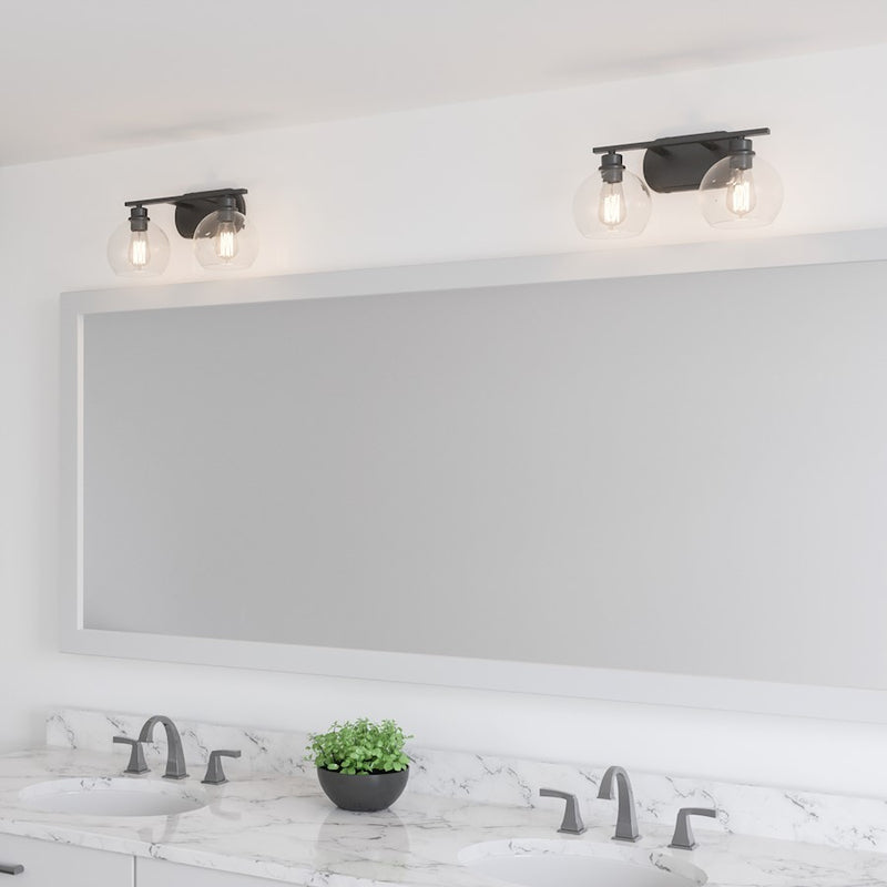 Quoizel Pruitt 2 Light Bath, Matte Black/Clear