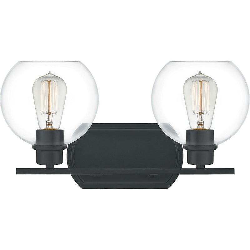 Quoizel Pruitt 2 Light Bath, Matte Black/Clear