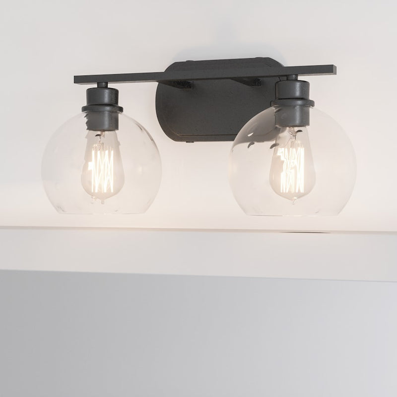 Quoizel Pruitt 2 Light Bath, Matte Black/Clear