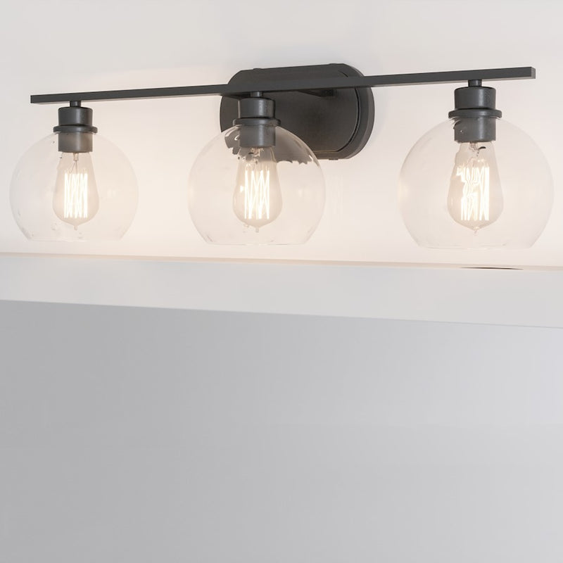 Quoizel Pruitt 3 Light Bath, Matte Black/Clear