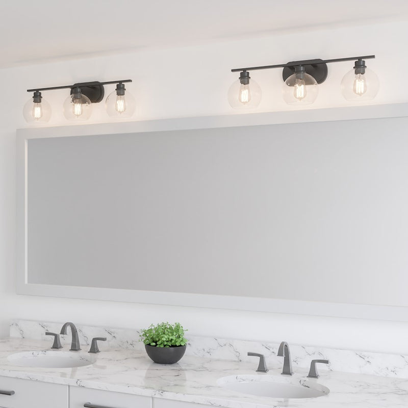 Quoizel Pruitt 3 Light Bath, Matte Black/Clear