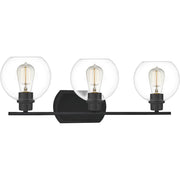 Quoizel Pruitt 3 Light Bath, Matte Black/Clear