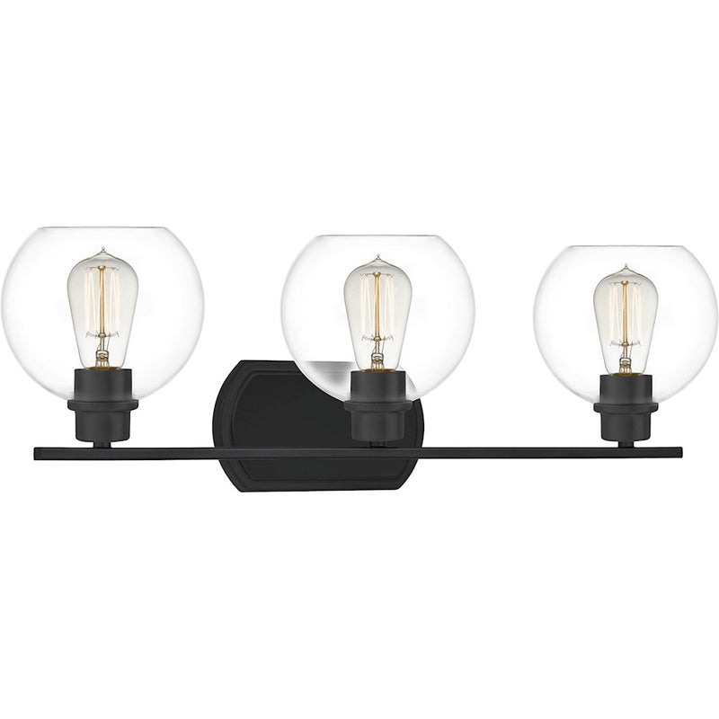 Quoizel Pruitt 3 Light Bath, Matte Black/Clear