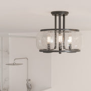 Quoizel Pruitt 3 Light Semi-Flush Mount, Matte Black/Seedy