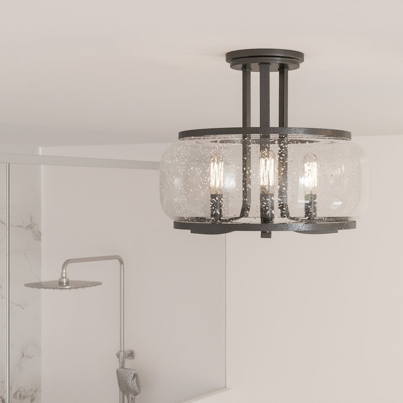 Quoizel Pruitt 3 Light Semi-Flush Mount, Matte Black/Seedy