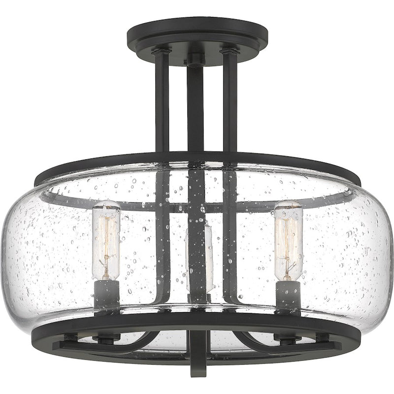 Quoizel Pruitt 3 Light Semi-Flush Mount, Matte Black/Seedy