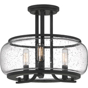 Quoizel Pruitt 3 Light Semi-Flush Mount, Matte Black/Seedy