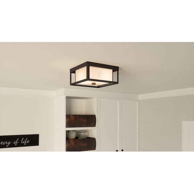 Quoizel Powell 3 Light Flush Mount, Bronze/White Art