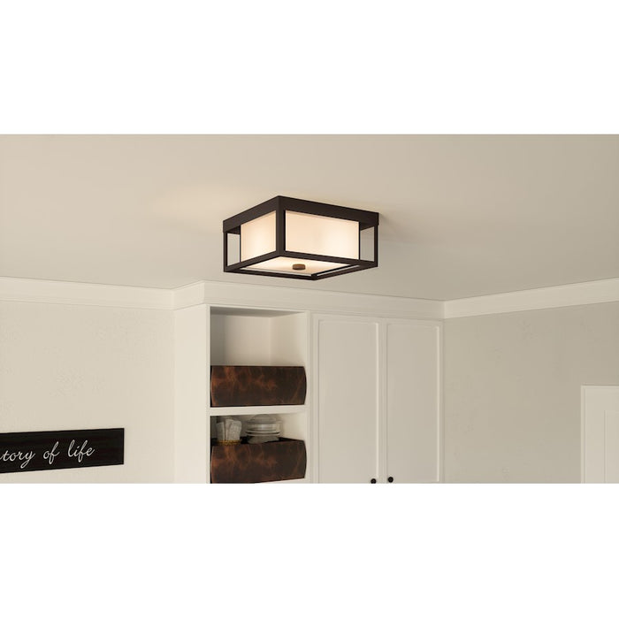 Quoizel Powell 3 Light Flush Mount, Bronze/White Art