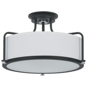 Quoizel Rigel 17in 3-Light Semi-Flush Mount | Transitional Earth Black and Eggshell Fabric | Bedroom & Hallway | Model QF1715EK