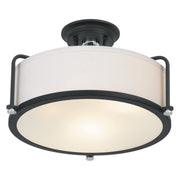 Quoizel Rigel 17in 3-Light Semi-Flush Mount | Transitional Earth Black and Eggshell Fabric | Bedroom & Hallway | Model QF1715EK