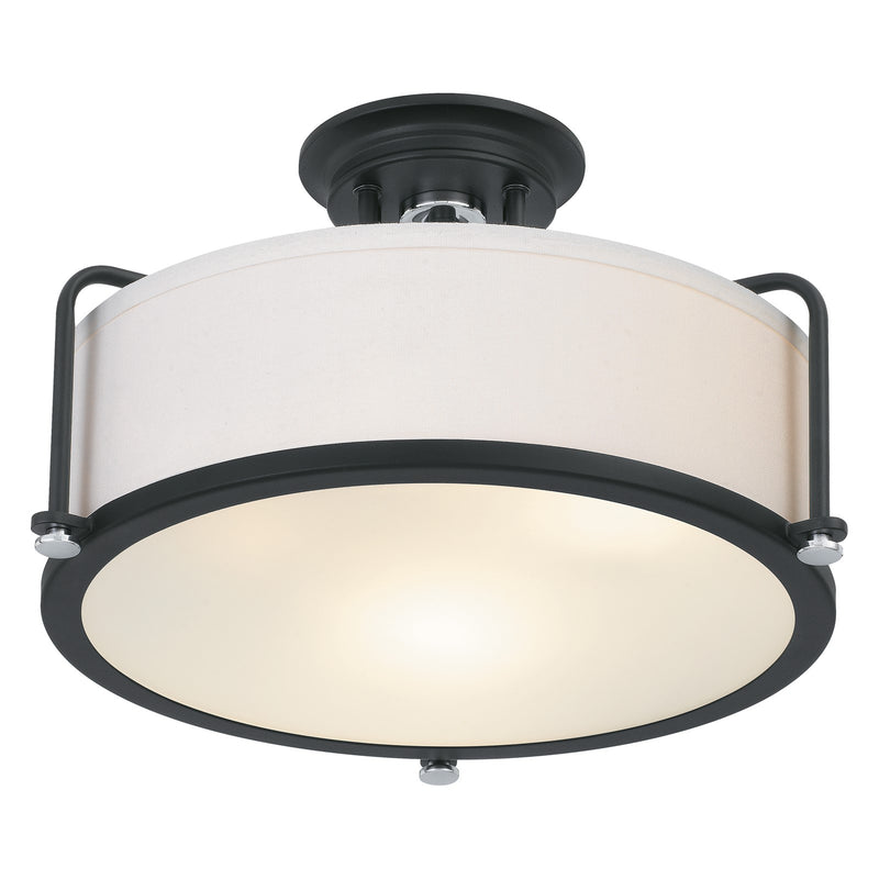 Quoizel Rigel 17in 3-Light Semi-Flush Mount | Transitional Earth Black and Eggshell Fabric | Bedroom & Hallway | Model QF1715EK